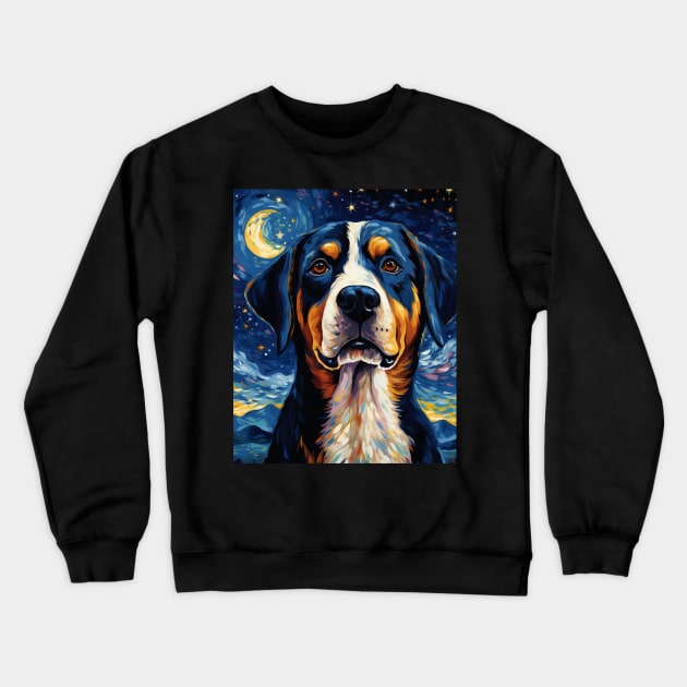 Greater Swiss Mountain Dog Starry Night Crewneck Sweatshirt by NatashaCuteShop